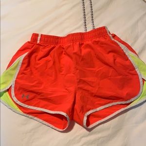 Neon Coral and Neon Yellow Under Armour Shorts S